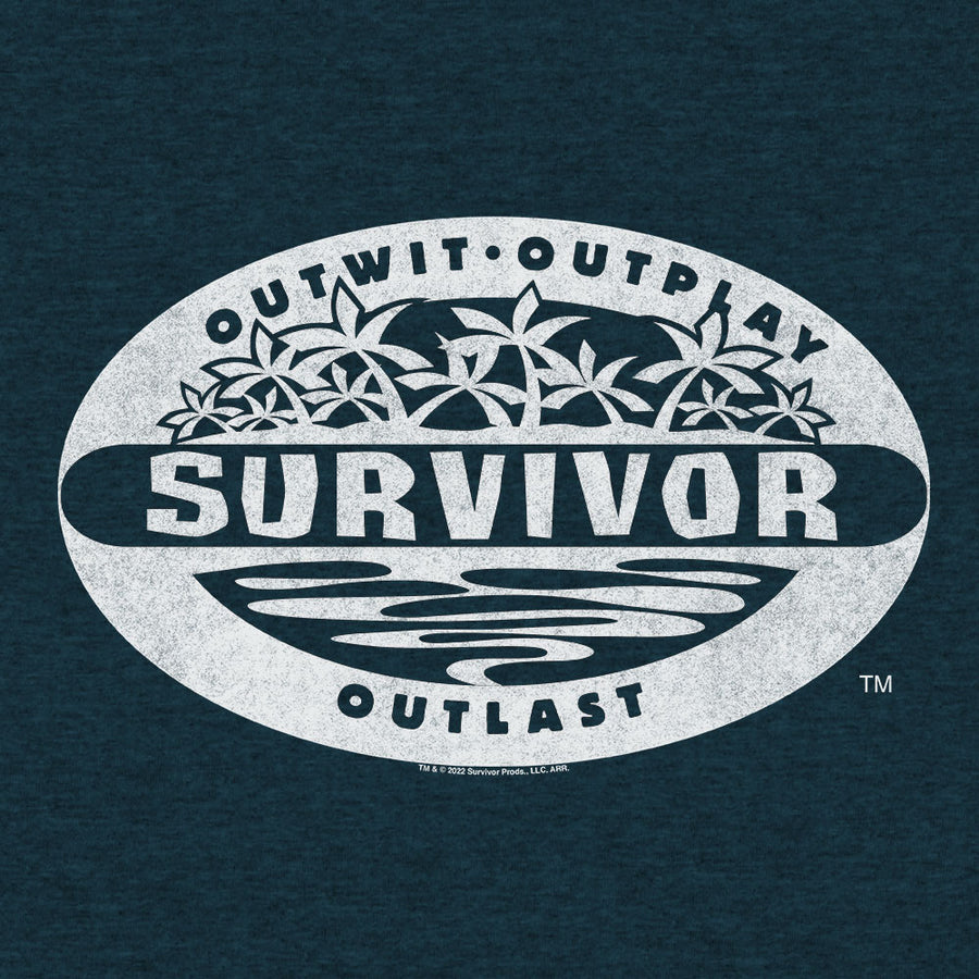 Distressed Survivor TV Show Logo T-Shirt - Denim Black Heather