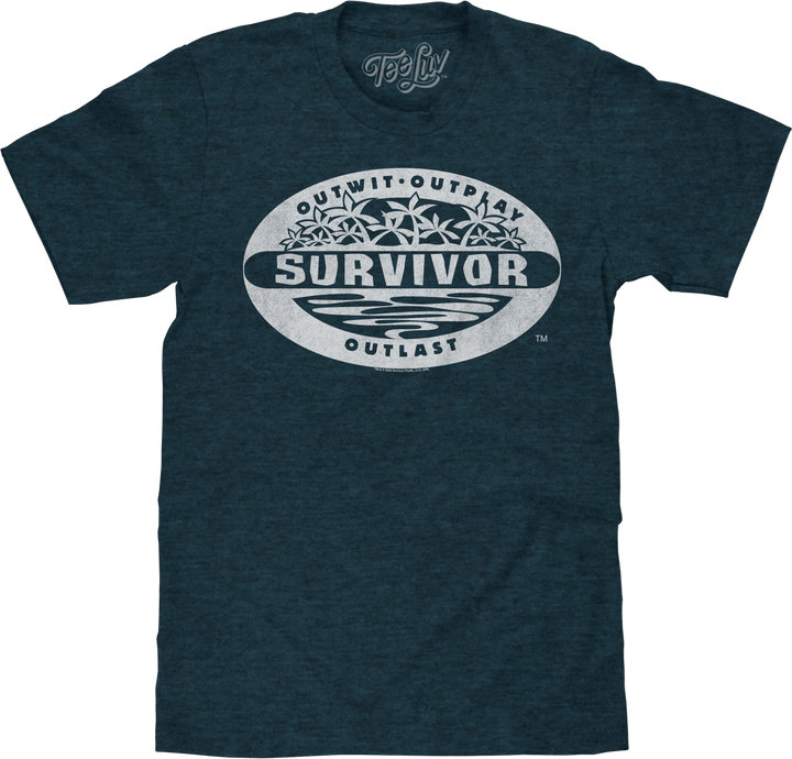 Distressed Survivor TV Show Logo T-Shirt - Denim Black Heather