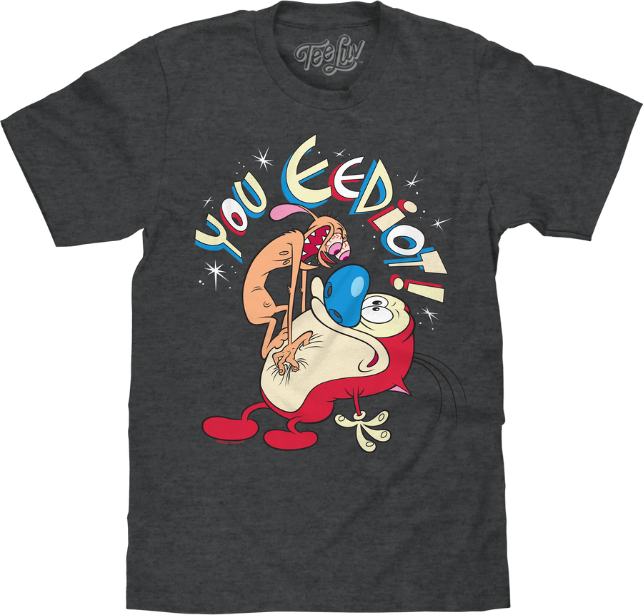 Ren and Stimpy You Eediot T-Shirt - Charcoal Gray Heather