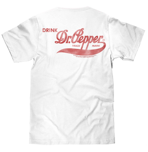 Faded Drink Dr Pepper Vintage Logo Front and Back Print T-Shirt - White