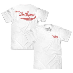 Faded Drink Dr Pepper Vintage Logo Front and Back Print T-Shirt - White