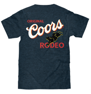 Original Coors Rodeo Cowboy Front and Back Print T-Shirt - Denim Black Heather